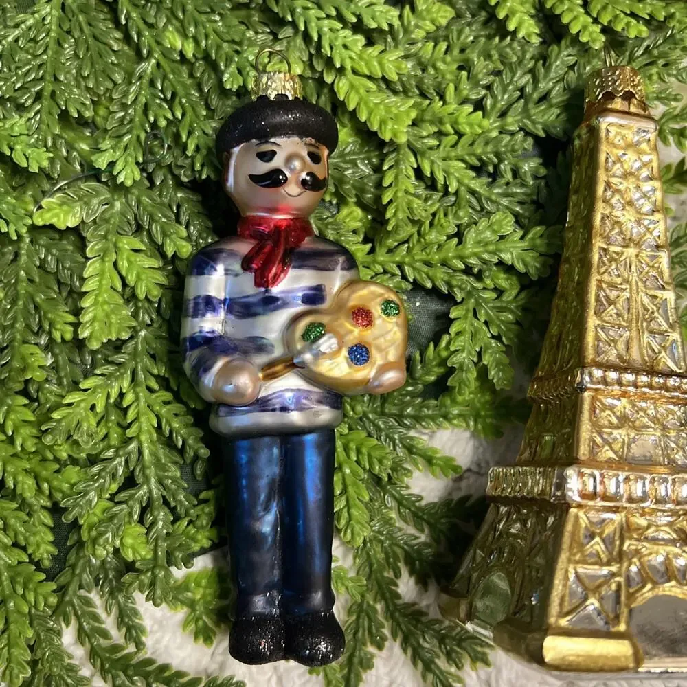 World Market Glass Christmas Ornaments Paris France Eiffel Tower Champagne Art